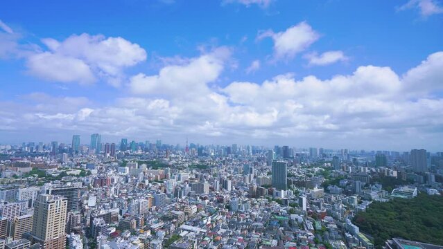 Tokyo Timelapse - Flowing clouds and Minatoku Roppongi erea Cityscape and Tokyo tower