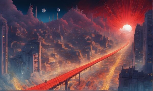 landscape with cool road leading to space, ai generated © Caligas