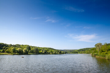 Panorama of Jezero bruje, or bruje lake, in Fruska Gora, in Serbia, Europe, in summer, in a sunny afternoon. it is a major natural landmark of Vojvodina near Erdevik.