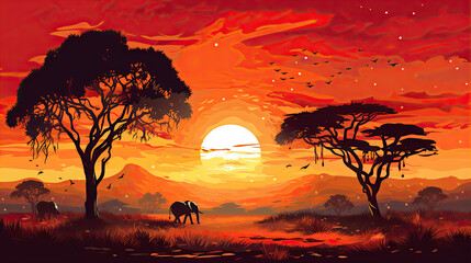 African bush landscape. AI generated illustration
