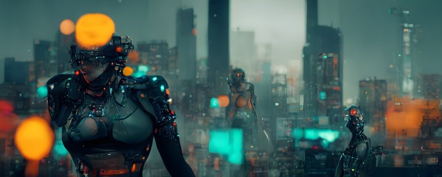 promptfemale cyborg cyberpunk armor cyberpunk cityscape 8k render hypertdetailed cinematic depth 