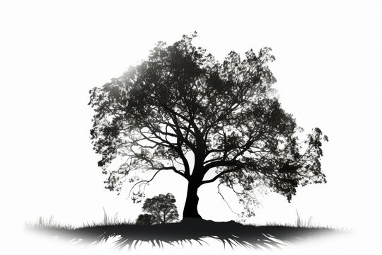 Summer tree silhouette on white background. Generative AI