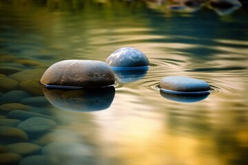 Stones in serene water. Generative AI