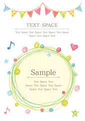 色鉛筆で描いたガーランドやフレームのカラフルでかわいいカード