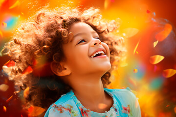 Obraz na płótnie Canvas Portrait of a beautiful child on a colored background. A happy child, a joyful and bright childhood.