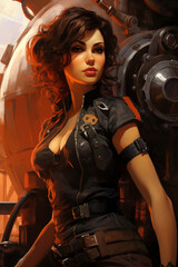 Fototapeta na wymiar Guardian of the Gears: Mysterious Voyager in a Steampunk Odyssey