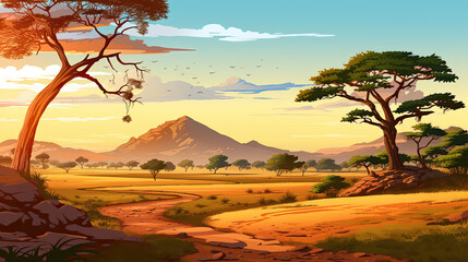 Fototapeta na wymiar African bush landscape. AI generated illustration