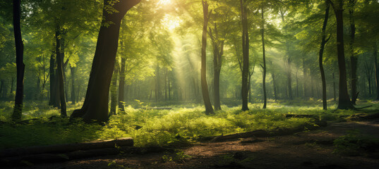 the sun shines brightly through a forest - Powered by Adobe