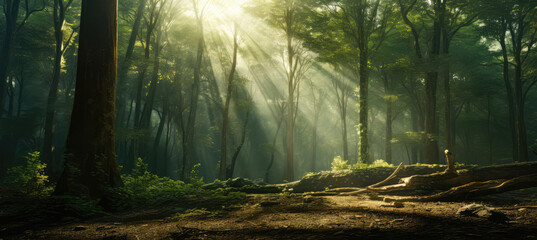the sun shines brightly through a forest