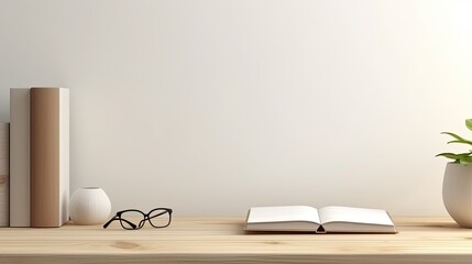  white wall with a white frame and a stack of books