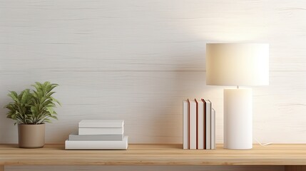 Obraz na płótnie Canvas Bookshelf with lamp on wooden wall background
