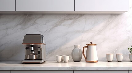 Interior of modern kitchen with white marble countertop