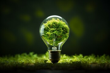 Green paper light bulb representing innovation and eco world day. Generative AI - obrazy, fototapety, plakaty