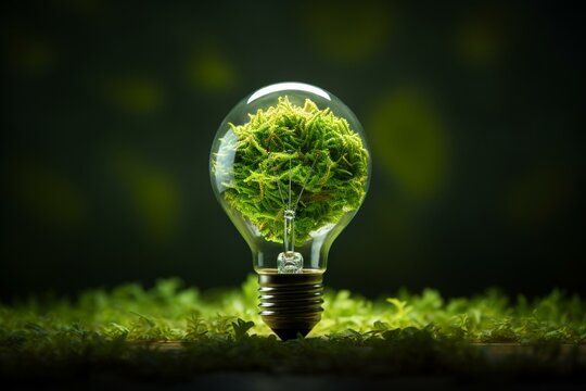 Green paper light bulb representing innovation and eco world day. Generative AI