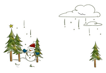 クリスマスツリーと雪だるまのフレーム