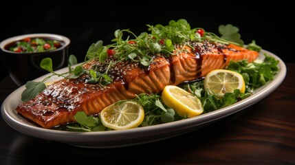 grilled shrimps with lemon and salad