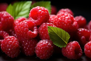 raspberries on a green background