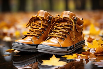 hiking boots in autumn