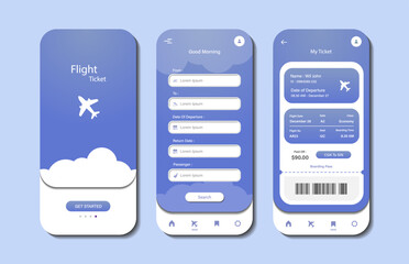 Online airline ticket booking design for mobile application. Airline ticket booking platform screen. Graphical user interface for responsive mobile applications
