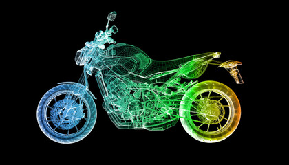 Motorcycle project, mechanical design with wireframe, rendering 3d, illustration 3d - 660753181