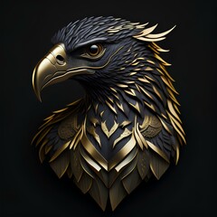 An AI-generated illustration of a black and gold hawk as a logo design.