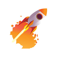Hand Draw Rocket Fly Icon Vector 