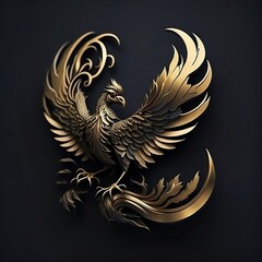 A golden phoenix bird as a logo design. - obrazy, fototapety, plakaty