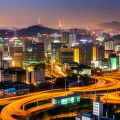 Fototapeta premium night view of a city. Generative AI