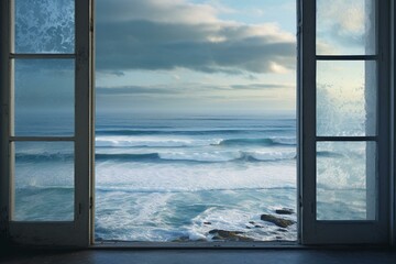 ocean view from large window. Generative AI