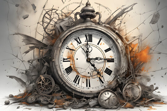 Time is run out, burning time, too much wasted time, old dusty broken stopwatch, Generative AI