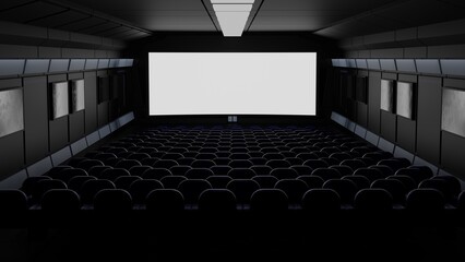 Obraz premium Empty movie cinema theater with rows of comfortable velvet armchair, 3d rendering.