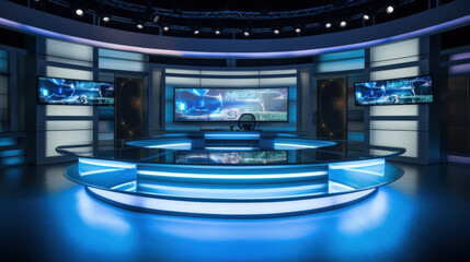 Obraz premium Professional broadcast tv studio studio. News room interior