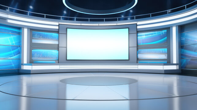Professional broadcast tv studio studio. News room interior