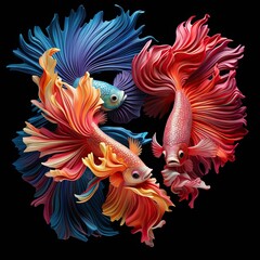 Three siamese fighting fish with colorful Siamese Fighting Fish or betta splenden fighting fish.