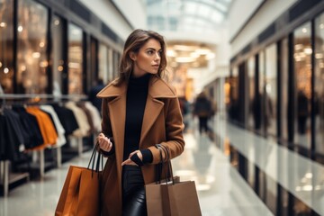 woman walk shopping in mall, generative ai