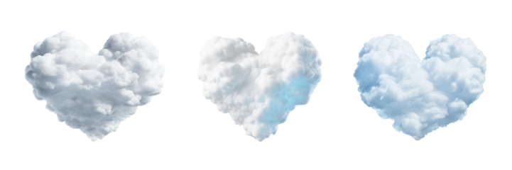 Cloud shaped like a heart, transparent background, isolated image, generative AI
