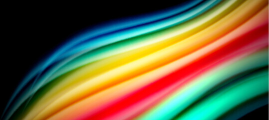 Rainbow color wave lines on black. Techno or business abstract background for posters, covers, banners, brochures, websites