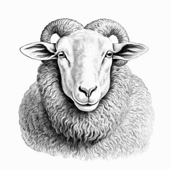 close up of a sheep - Woodcut sheep head - engraving - isolated - farm