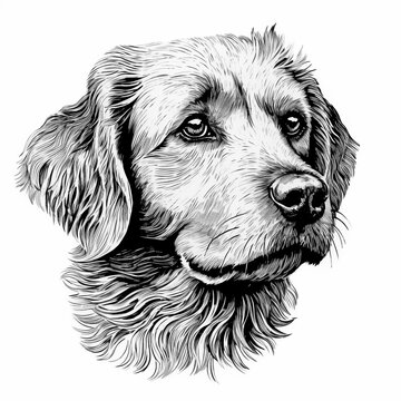 black and white dog - Woodcut dog head - labrador - engraving - isolated - farm