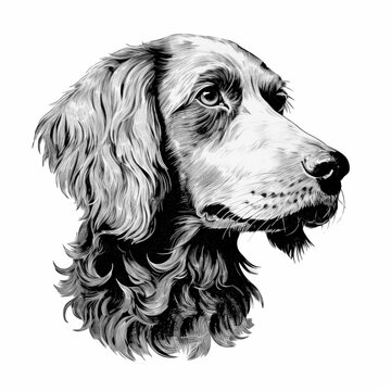english cocker spaniel - dog head Woodcut - engraving - isolated