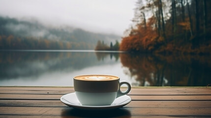 秋の湖畔で飲むコーヒー