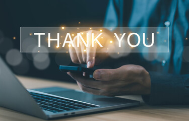 message thank you on a display screen. concept of thank you business, congratulations, and...