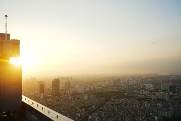 Aerial View of Hanoi City from Top of Hanoi, Rooftop Bar, at Lotte Hotel Hanoi in Vietnam -...