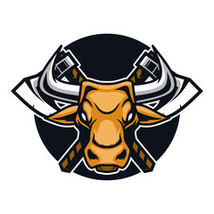 bull mascot with axe logo template