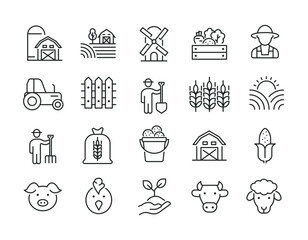 Farming line icons. Editable stroke. For website marketing design, logo, app, template, ui, etc. Vector illustration.