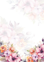 Pink white and blue modern background invitation template with floral and flower