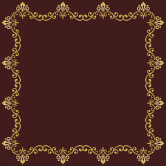 Classic square frame with arabesques and orient elements. Abstract ornament with place for text. Vintage brown and golden pattern