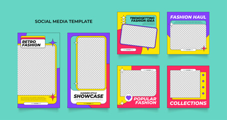 social media template banner blog fashion sale promotion. fully editable instagram and facebook square post frame puzzle organic sale poster. retro colorful vector background