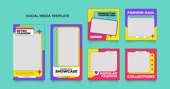 social media template banner blog fashion sale promotion. fully editable instagram and facebook square post frame puzzle organic sale poster. retro colorful vector background