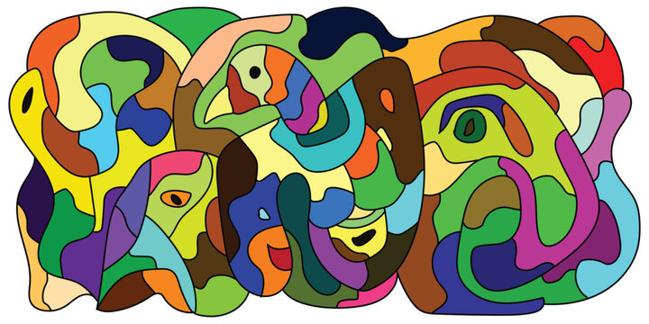 Abstract Background, Collection of Bird Heads and Colorful Eyes, Vector Style Illustration.